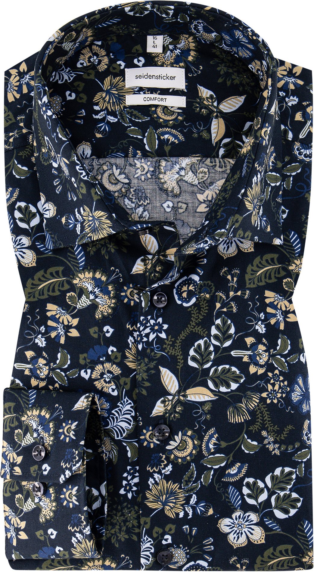 Seidensticker Herren Hemd blau geblümt Comfort Fit