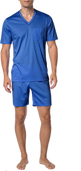 Novila Herren Pyjama blau Jersey-Baumwolle unifarben
