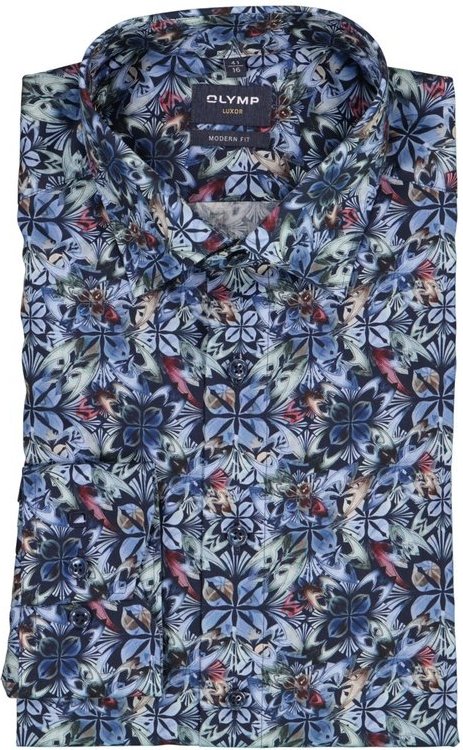 OLYMP Herren Hemd blau geblümt