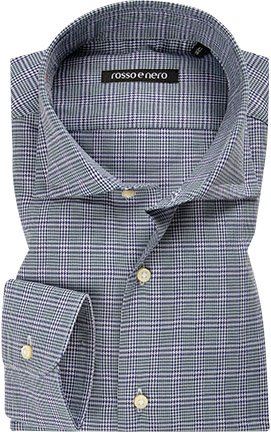 Thumbnail - rosso e nero Herren Hemd blau gemustert Slim Fit