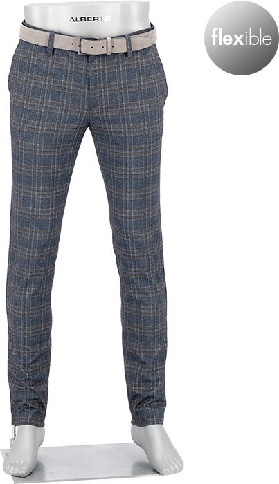 Alberto Herren Hosen grau kariert Slim Fit