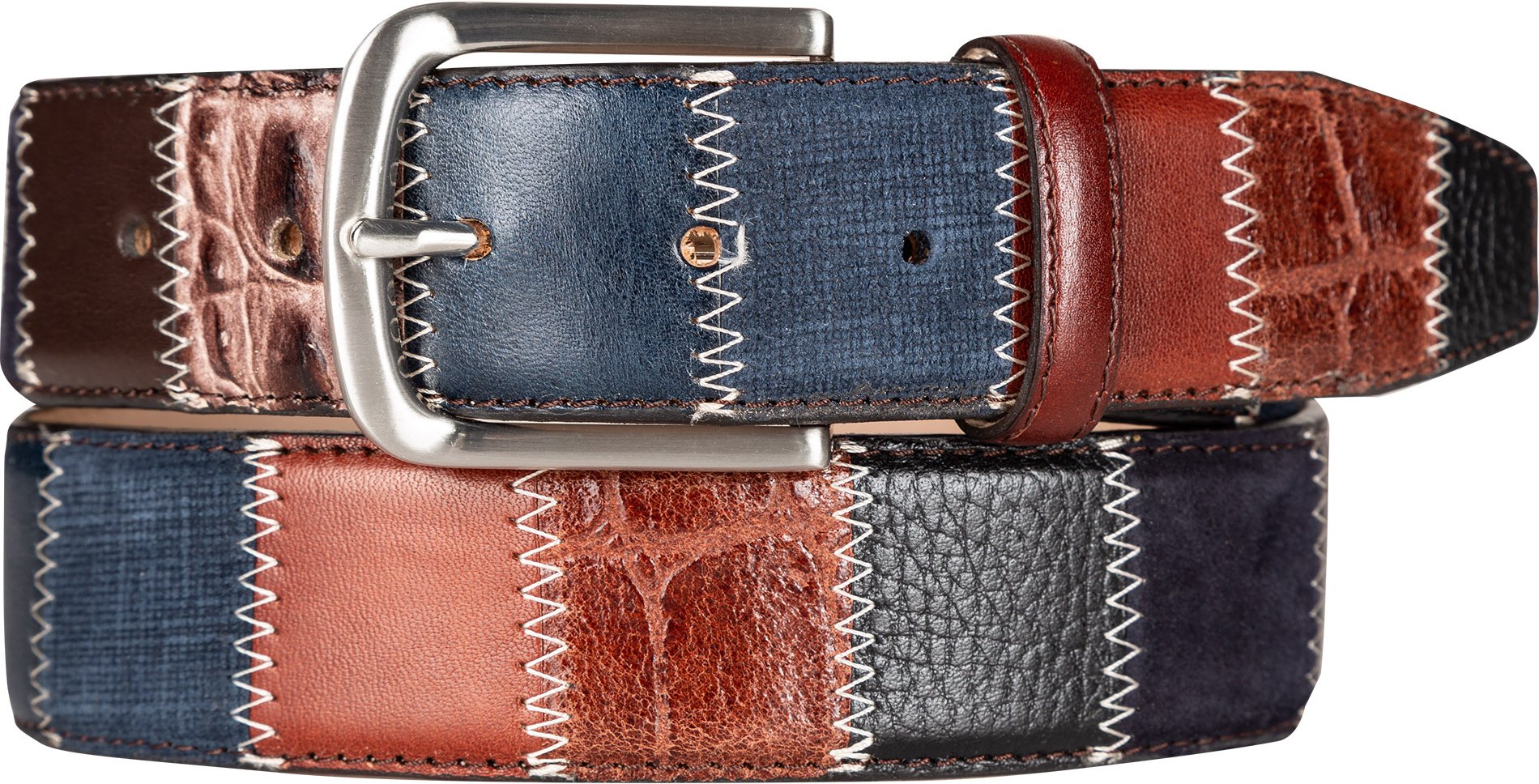 Lindenmann Herren Gürtel blau,braun Glattleder