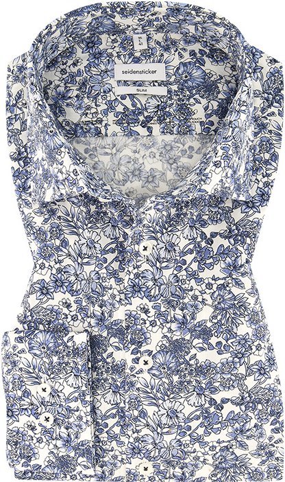 Seidensticker Herren Hemd blau geblümt Slim Fit