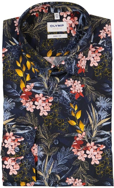 OLYMP Herren Hemd blau geblümt