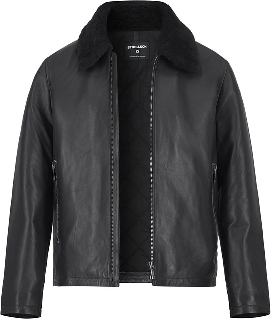 Strellson Herren Lederjacke schwarz unifarben