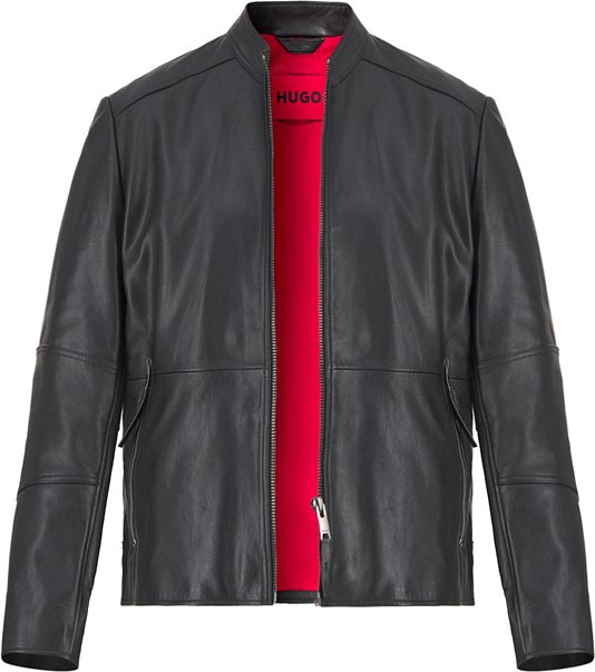 Thumbnail - HUGO Herren Lederjacke schwarz unifarben