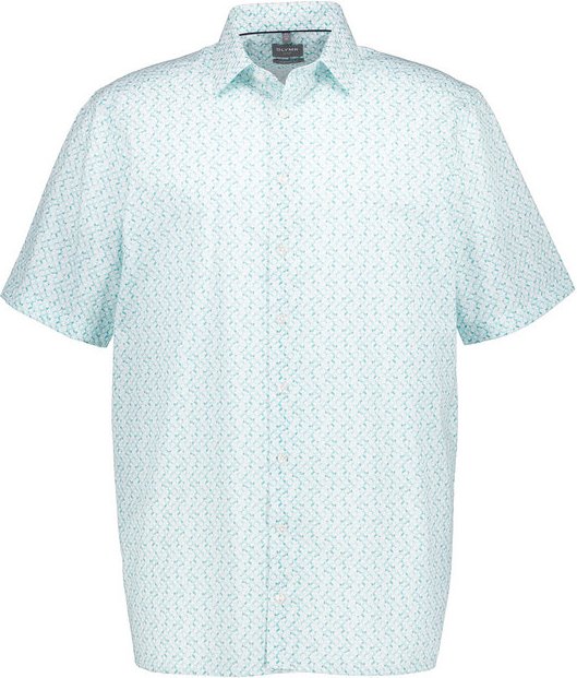 OLYMP Herren Kurzarmhemd grün gemustert Comfort Fit