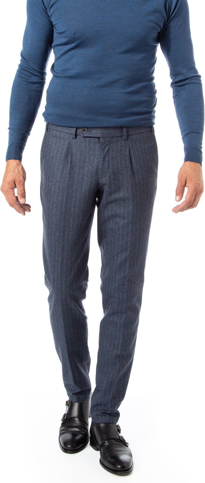 HILTL Herren Hosen blau gestreift Slim Fit