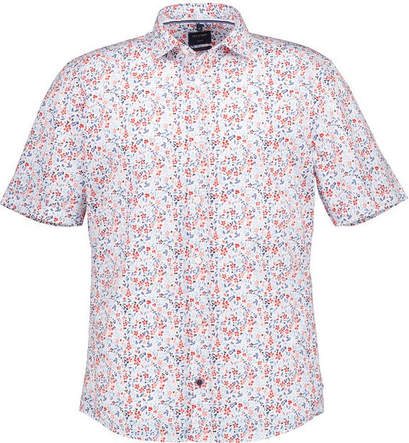 OLYMP Herren Kurzarmhemd blau,rot geblümt