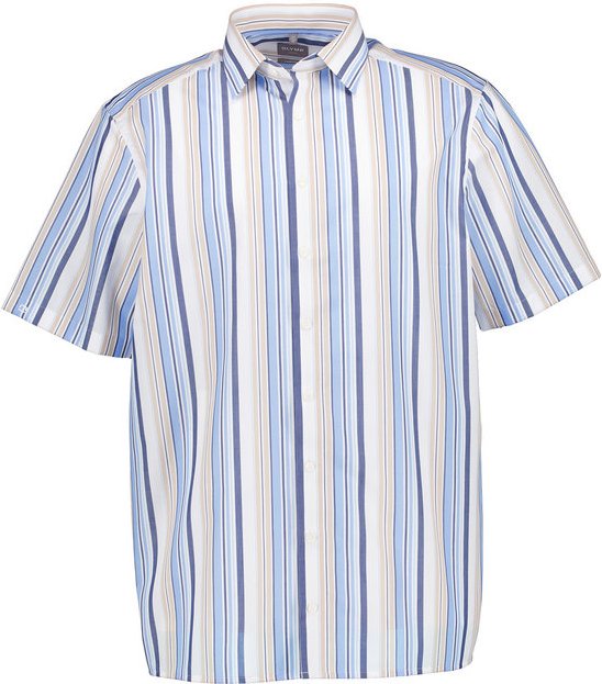 OLYMP Herren Kurzarmhemd blau gestreift Comfort Fit