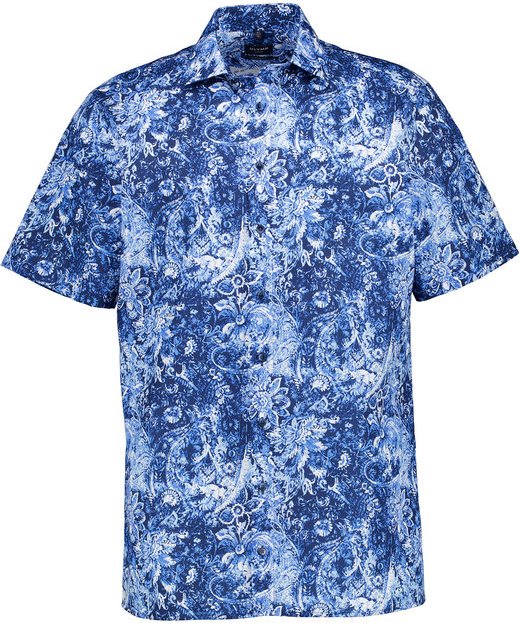 OLYMP Herren Kurzarmhemd blau gemustert