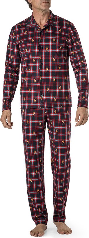 CALIDA Herren Pyjama rot Jersey-Baumwolle Gemustert