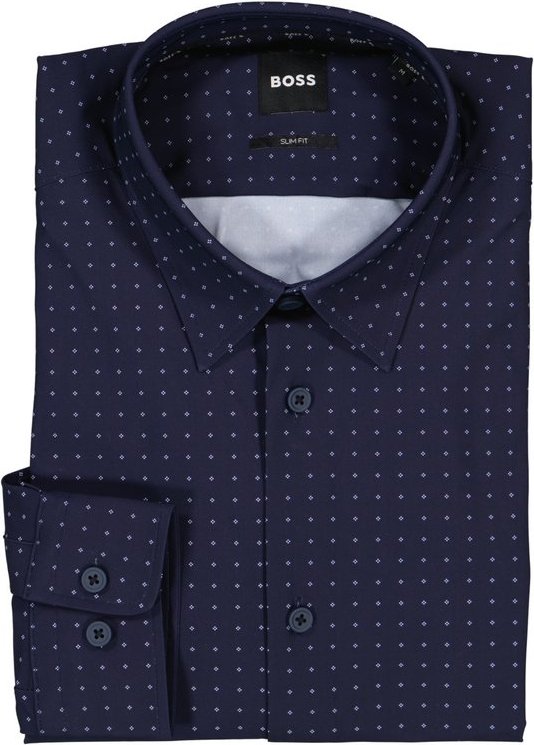 Thumbnail - BOSS Black Herren Hemd blau gemustert Slim Fit