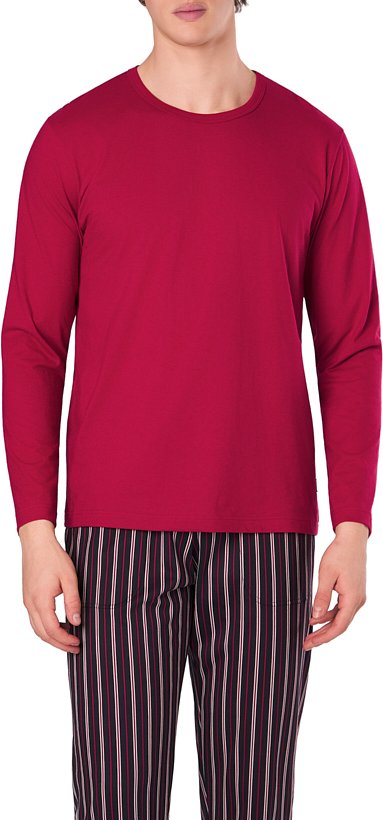 CALIDA Herren Longsleeve rot Jersey-Baumwolle unifarben