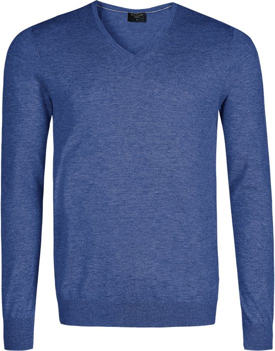 OLYMP Herren V-Pullover blau unifarben