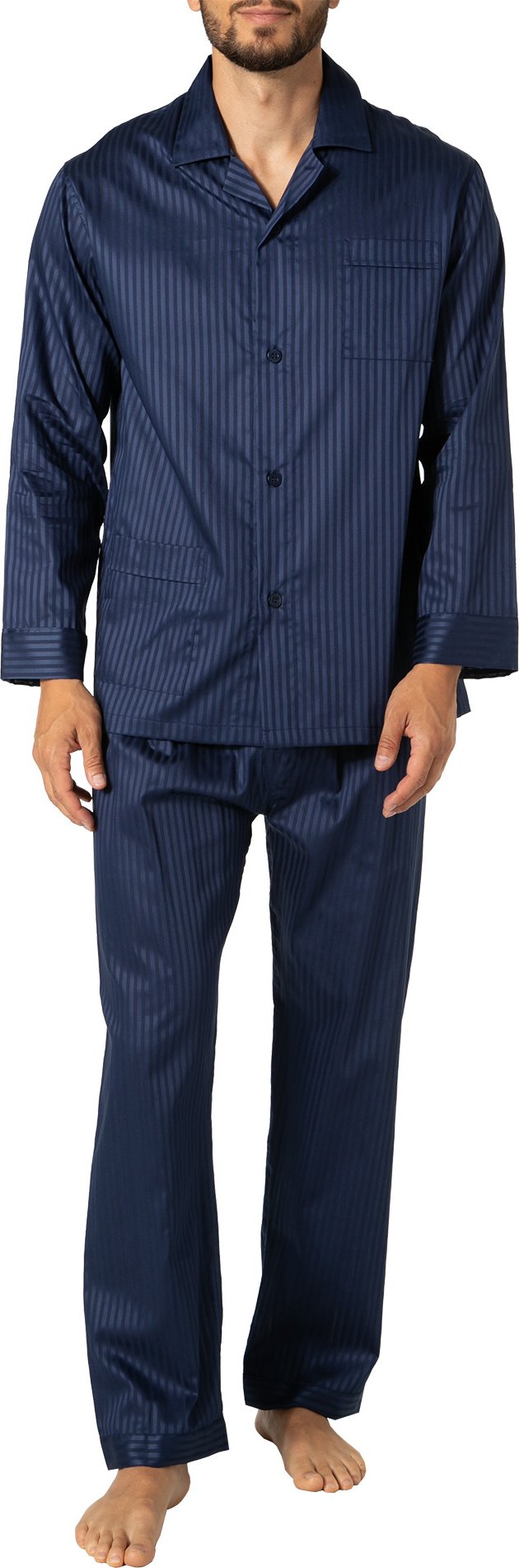 Thumbnail - Novila Herren Pyjama blau Baumwolle & Mix Gestreift