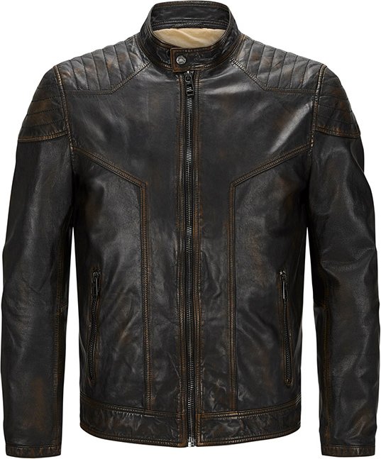 MILESTONE Herren Lederjacke blau uni mit Motiv