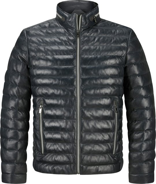 MILESTONE Herren Lederjacke blau unifarben