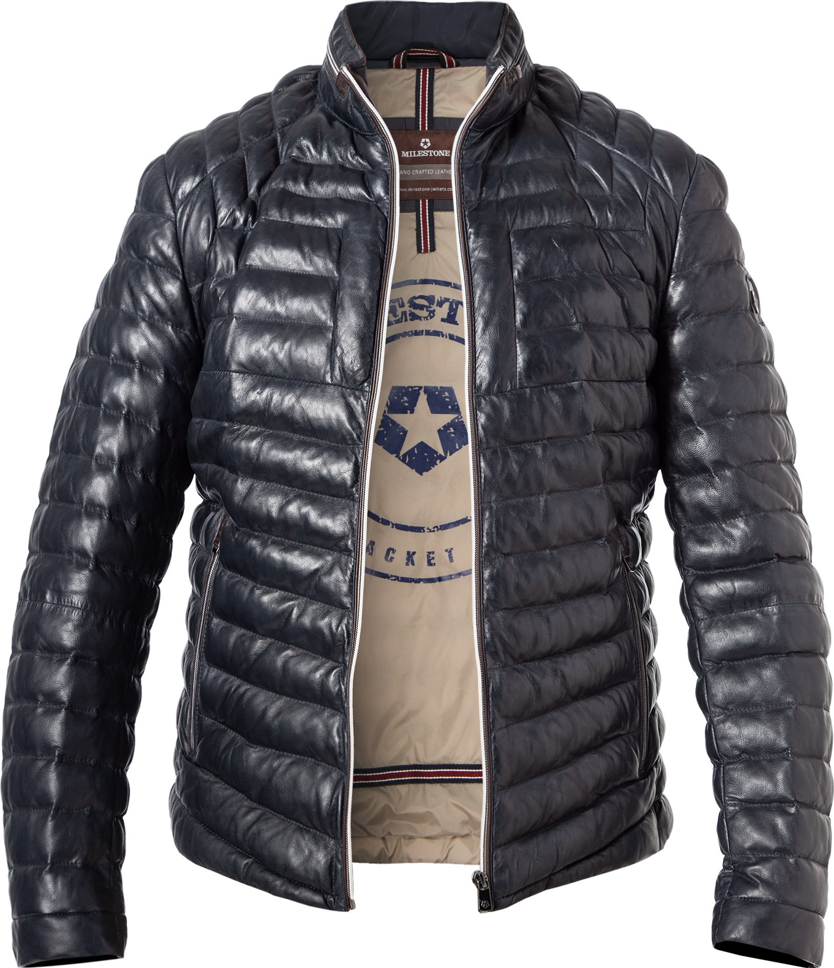 Thumbnail - MILESTONE Herren Lederjacke blau unifarben
