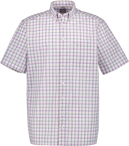 OLYMP Herren Kurzarmhemd rosa kariert Comfort Fit