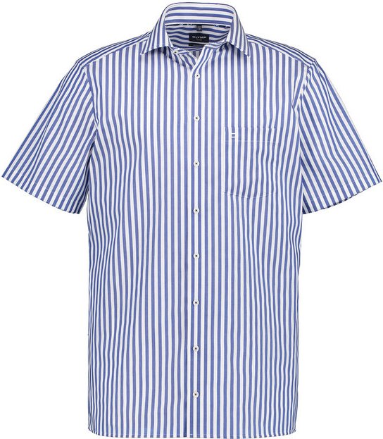 OLYMP Herren Kurzarmhemd blau gestreift