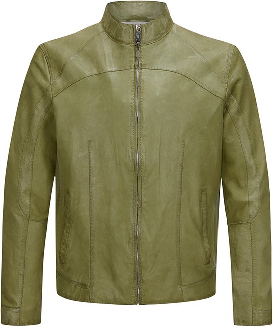 MILESTONE Herren Lederjacke grün uni mit Motiv