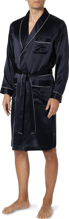 Zimmerli Herren Hausmantel blau Seide Gemustert,unifarben