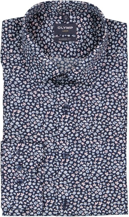 OLYMP Herren Hemd blau gemustert