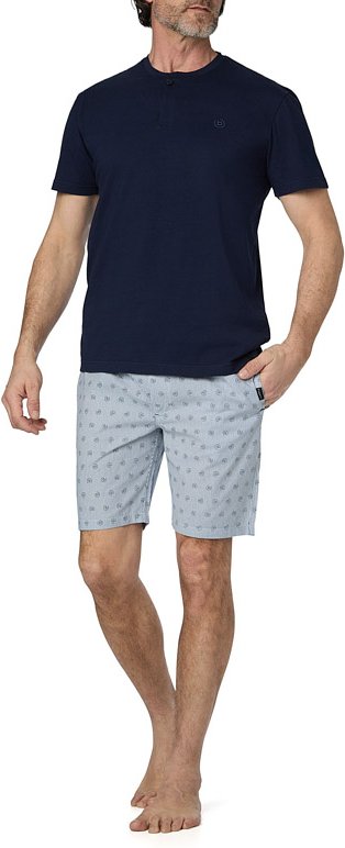bugatti Herren Pyjama blau Baumwolle & Mix Gemustert,Gestreift
