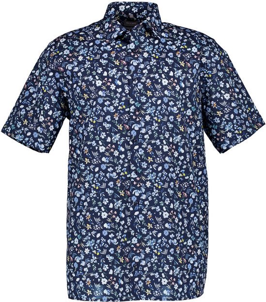OLYMP Herren Kurzarmhemd blau gemustert Comfort Fit