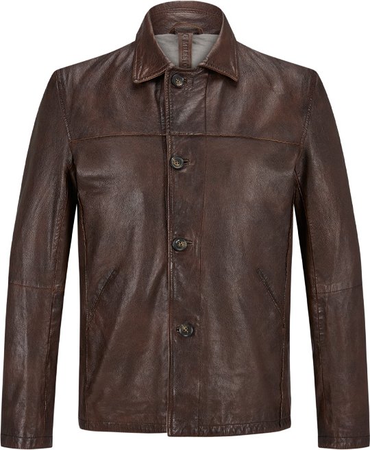 Thumbnail - MILESTONE Herren Lederjacke braun unifarben