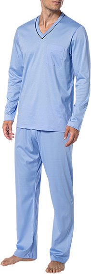 Thumbnail - Novila Herren Pyjama blau Jersey-Baumwolle unifarben