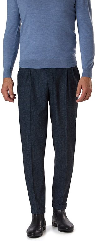 bugatti Herren Bundfaltenhose blau meliert