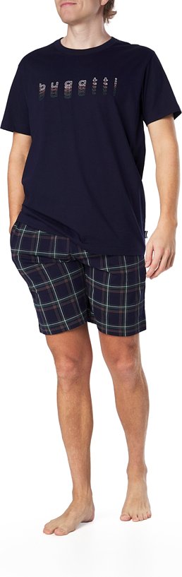 bugatti Herren Pyjama blau Baumwolle & Mix Kariert