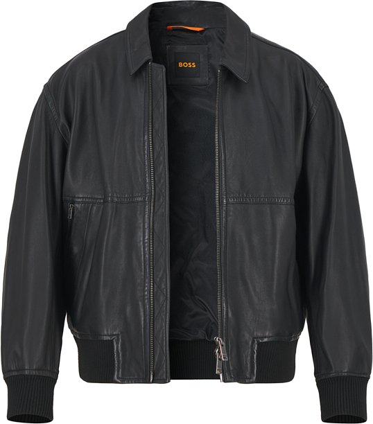 Thumbnail - BOSS Orange Herren Lederjacke schwarz unifarben