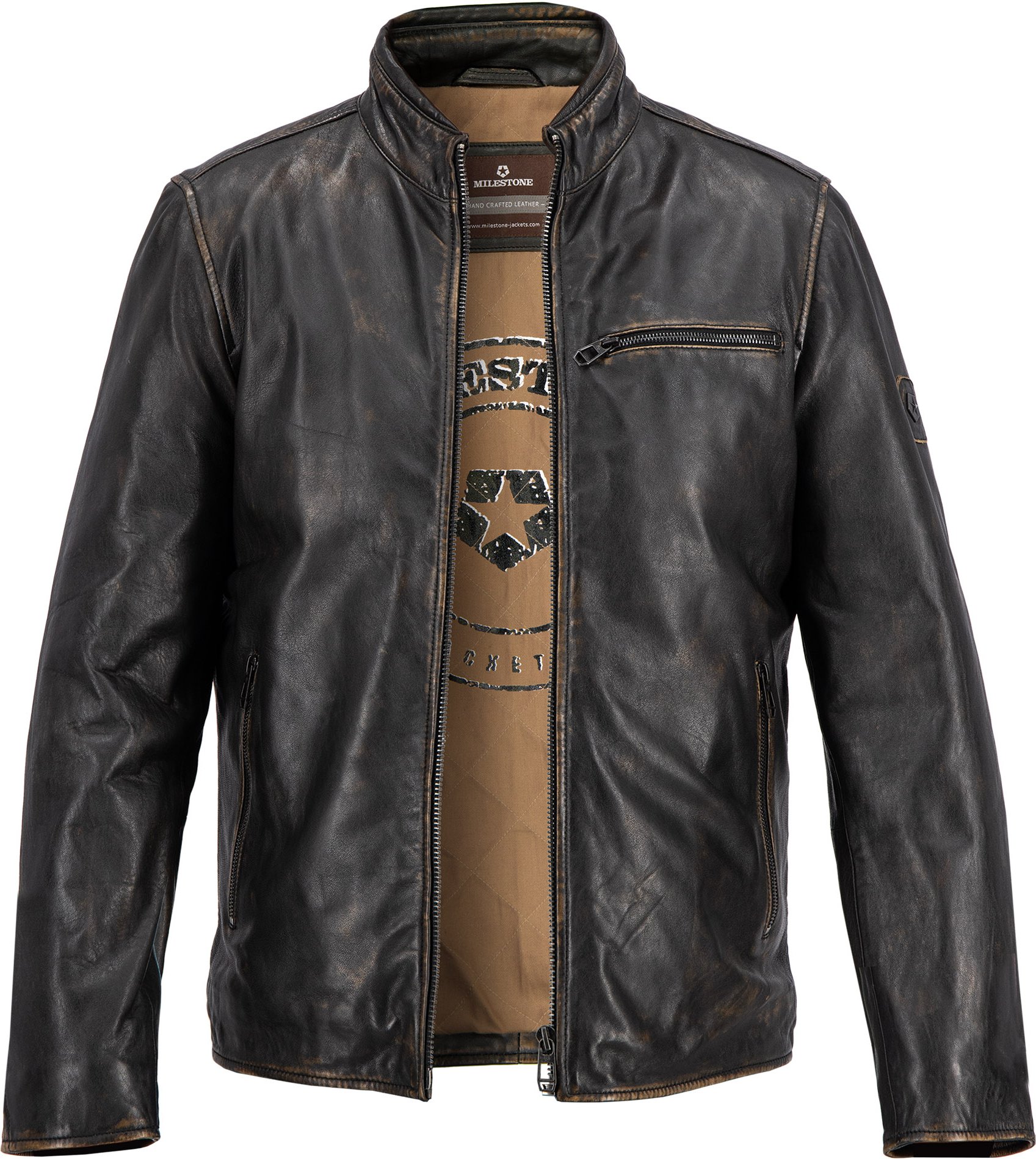 Thumbnail - MILESTONE Herren Lederjacke braun unifarben