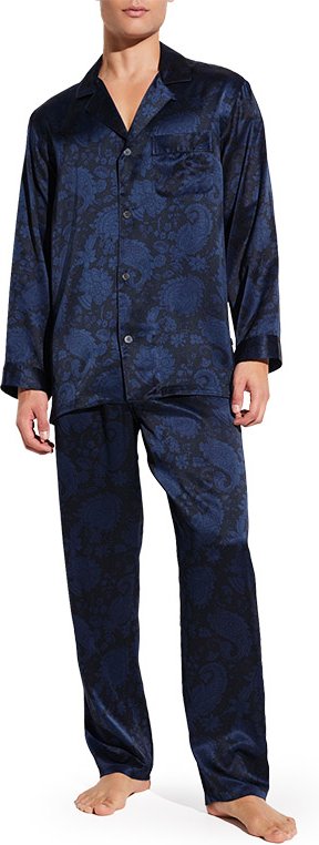 Zimmerli Herren Pyjama blau Seide Gemustert