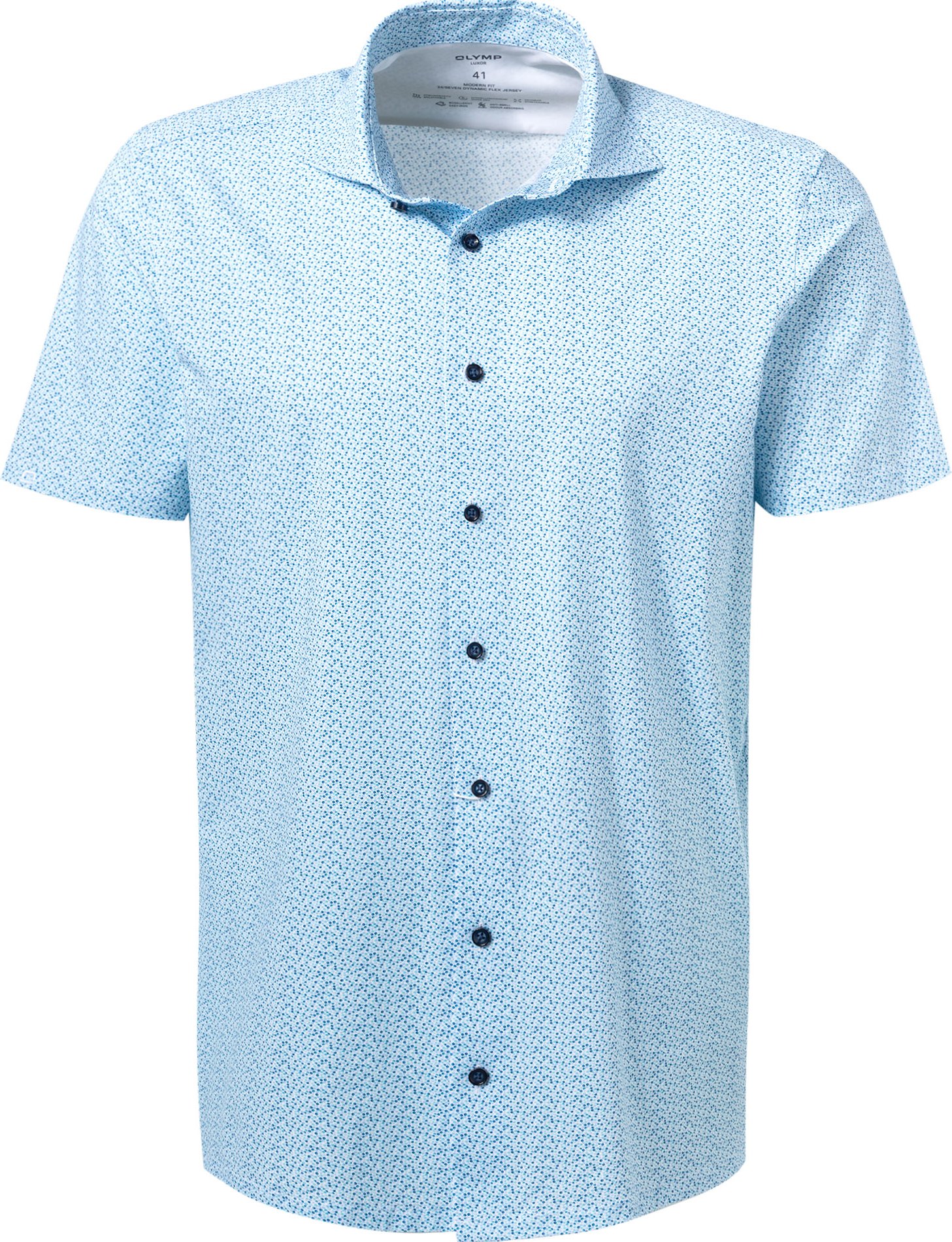OLYMP Herren Kurzarmhemd blau gemustert