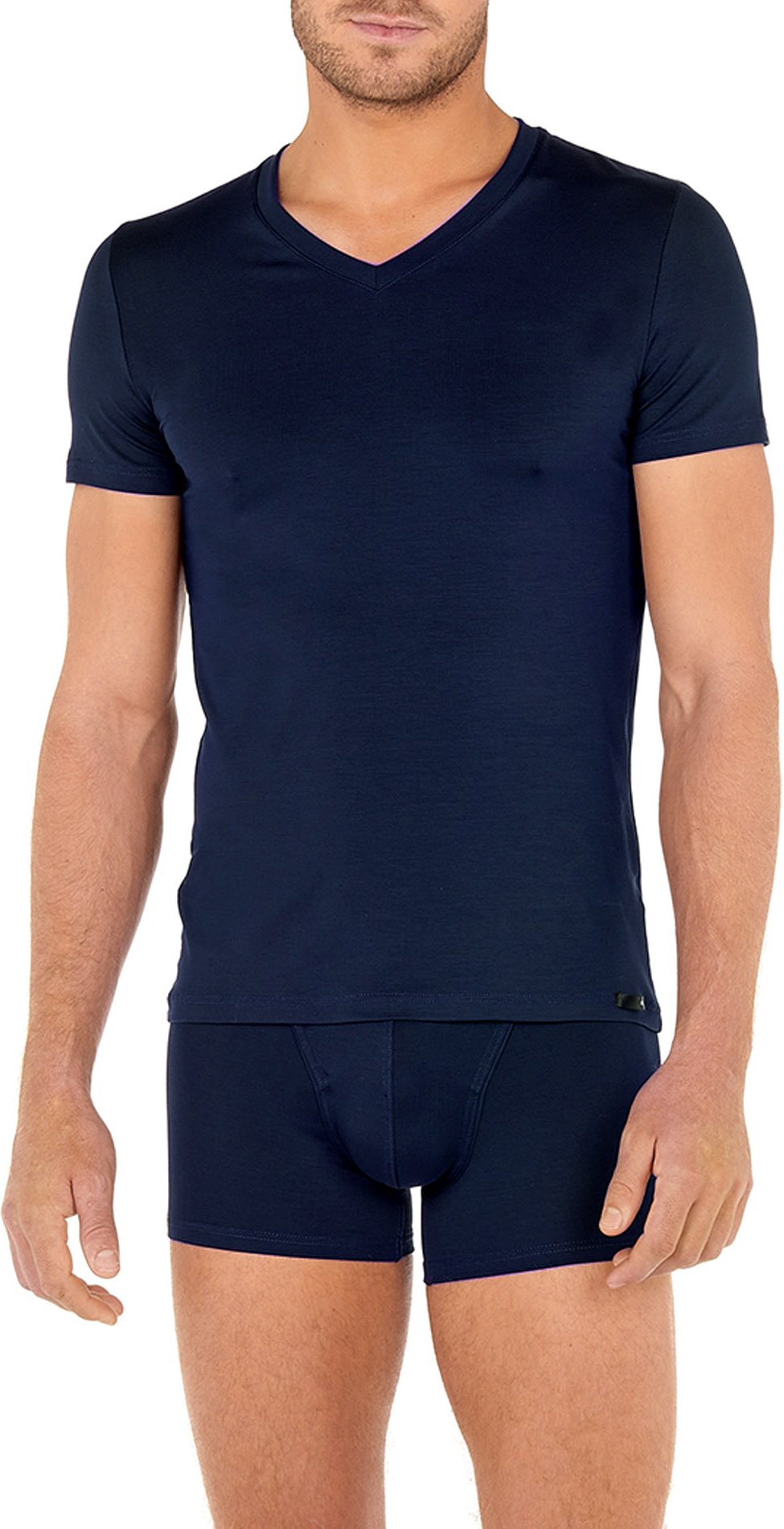 HOM Herren T-Shirt blau Mikrofaser unifarben