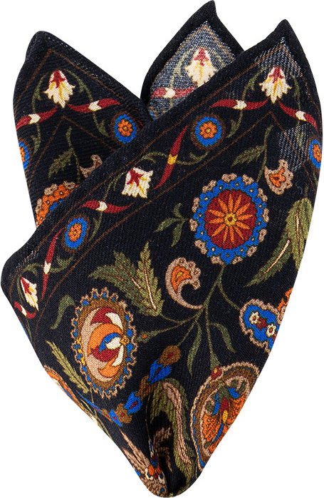 Ascot Herren Einstecktuch schwarz geblümt