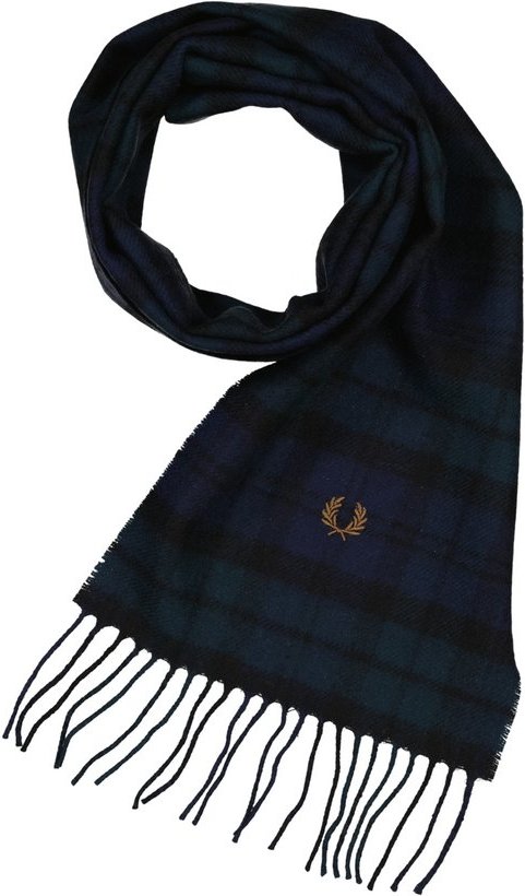 Fred Perry Herren Schal blau Woll-Stoff kariert