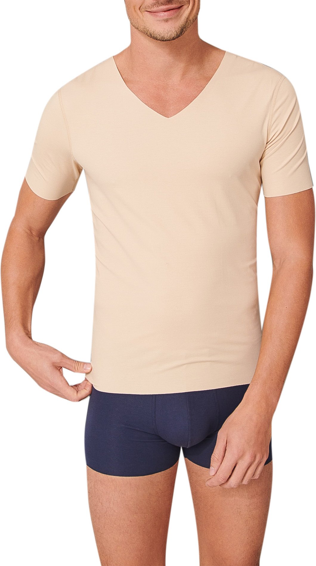 Schiesser Herren T-Shirt beige Baumwolle & Mix unifarben