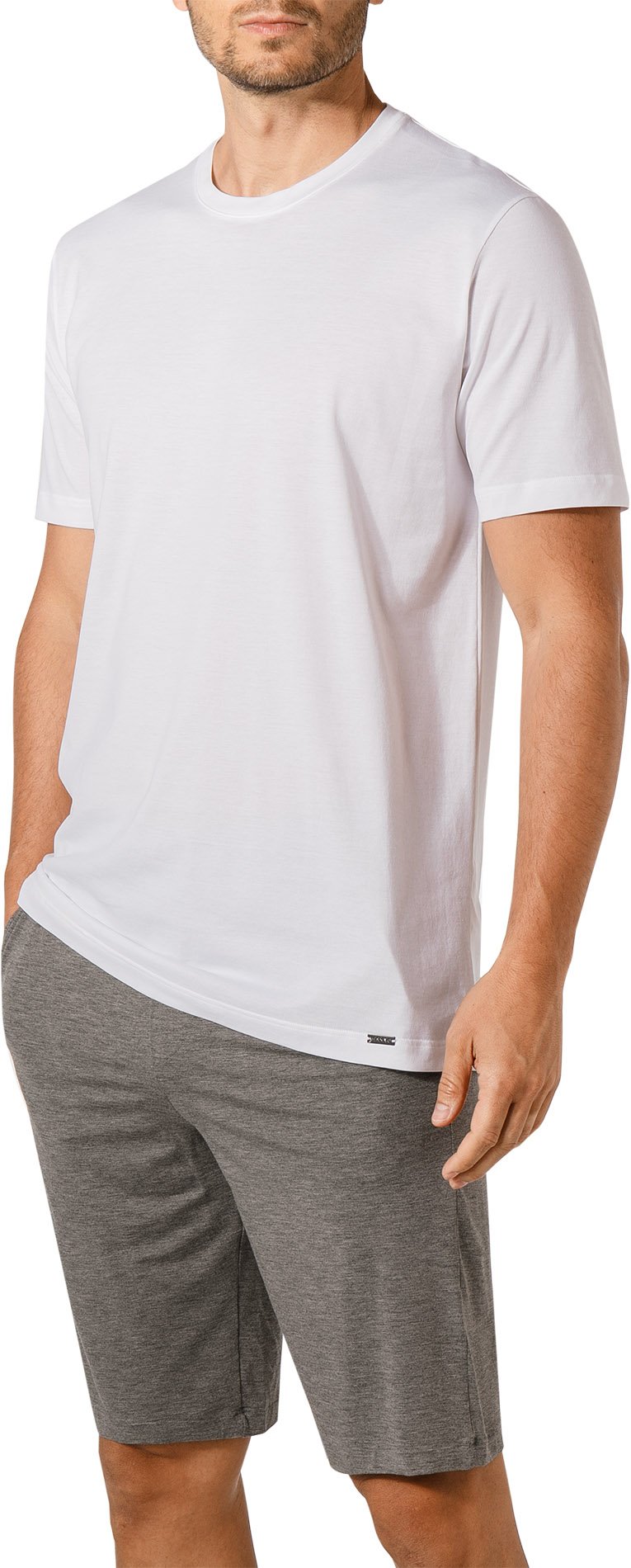 HANRO Herren T-Shirt weiß Jersey-Baumwolle unifarben