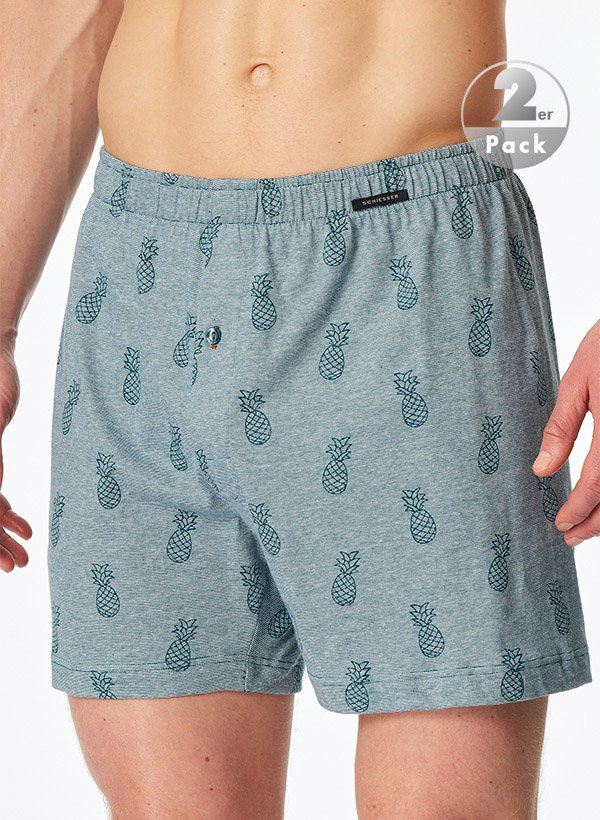 Thumbnail - Schiesser Herren Boxershorts blau Reine Baumwolle Gemustert