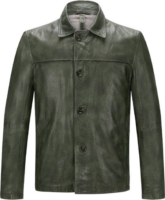 MILESTONE Herren Lederjacke grün unifarben