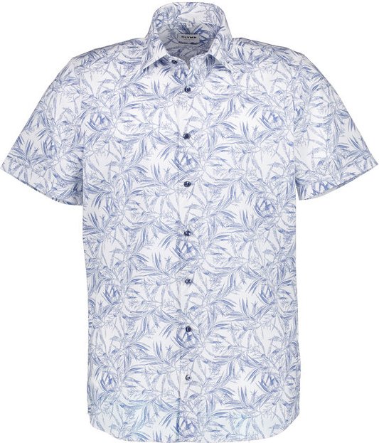 OLYMP Herren Kurzarmhemd blau gemustert