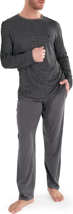 HOM Herren Pyjama grau Jersey-Baumwolle Gemustert,unifarben