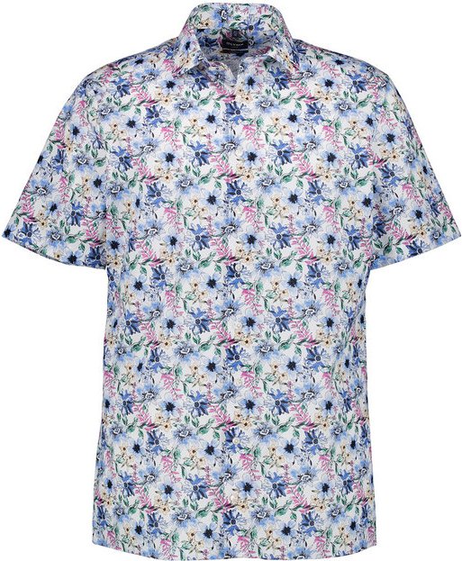 OLYMP Herren Kurzarmhemd blau gemustert