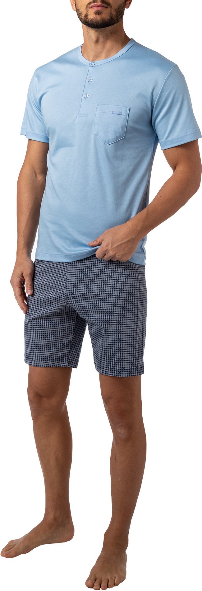 CALIDA Herren Pyjama blau Jersey-Baumwolle Gemustert