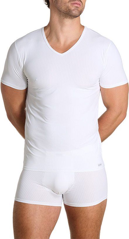 bruno banani Herren V-Shirt weiß Baumwolle & Mix unifarben